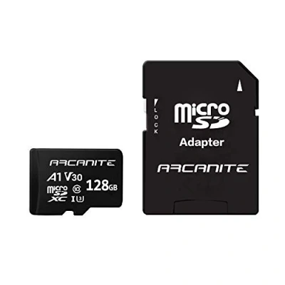 Image de ARCANITE 128 Go Carte Mémoire microSDXC avec adaptateur SD A1, UHS I U3, V30, 4K, C10, microSD, Vitesse de lecture maximale 90 Mo/s