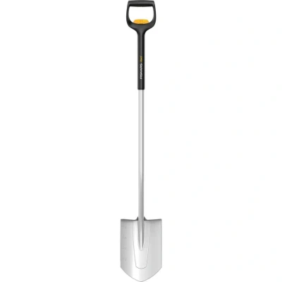 Image de Fiskars Bêche Télescopique pour Sols durs et caillouteux, Pointue, longueur : 111 130 cm, Lame renforcée en Acier au bore, Noir/orange, Xact, 1066732
