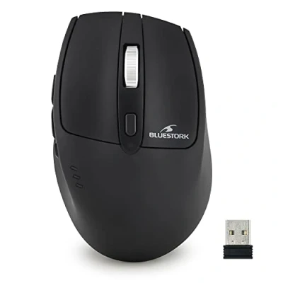 Image de Bluestork Souris sans Fil 2,4 Ghz Rechargeable, Nano Récepteur USB, Design Ergonomique, Clic Silencieux, 1600 DPI Compatible PC/Mac/Ordinateur Portable Nouveau 2022 (Black)