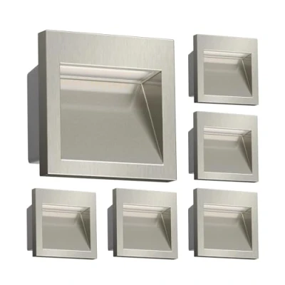 Image de ledscom.de 6 pièces LED encastrées au mur NOLA, downlight pour l&#039;extérieur, IP54, chrome brillant, 90 x 90mm, blanc chaud