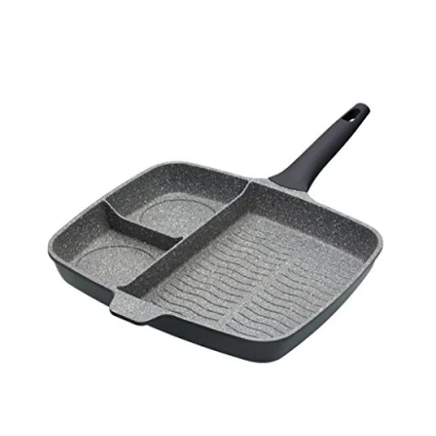 Image de KitchenCraft MasterClass Poêle à Frire Antiadhésive Compartimentée en Fonte d&#039;Aluminium, 32 cm