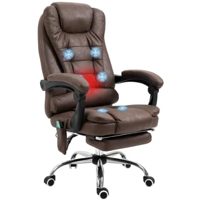 Image de Fauteuil de bureau direction massant chauffant hauteur réglable dossier inclinable repose pied rétractable tissu technique marron