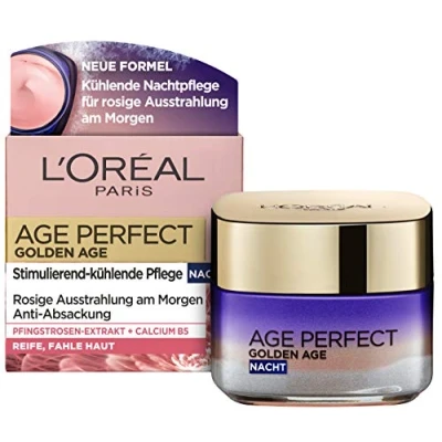 Image de L&#039;Oréal Paris Soin de nuit Age Perfect Golden du visage anti âge Raffermit et brillance Pour peaux matures fâcheuses Avec extrait pivoine 50 ml