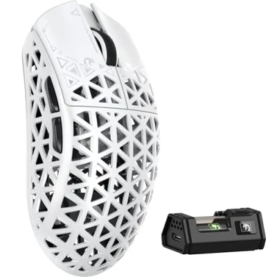 Image de MAMBASNAKE M5 Ultra Souris de Jeu Sans Fil en Fibre Carbone 8000Hz, Jusqu&#039;à 42 000 DPI, Capteur PAW3950 MAX, légère 39g, Puce Nordic 52840, 2,4GHz/BT/Filaire, pour PC/Xbox/PS/Mac Blanc