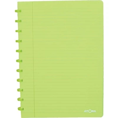 Image de Atoma Cahier A4 à Anneaux Ligné 8mm avec Marge 72 Feuilles Détachables (144 Pages) Couverture en Polypropylène Recyclable Vert Transparent, (23811)