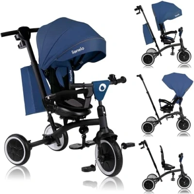 Image de LIONELO Tris Plus Tricycle Multifonctionnel de 9 mois à 5 ans jusqu&#039;à 25 kg, Poussette bébé, Grandes Roues en PU Siège Pivotant Dossier Réglable à360 Réglage Sans Outils