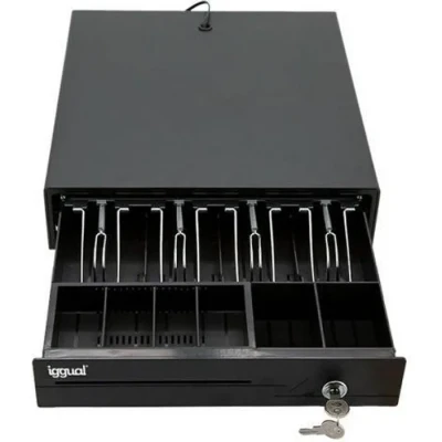 Image de iggual Tiroir Porte Monnaie IRON 10 Caisse Enregistreuse à Ouverture Manuelle ou Automatique 4 + 6 Compartiments pour Billets et Pièces avec Serrure 3 Positions Couleur Noir