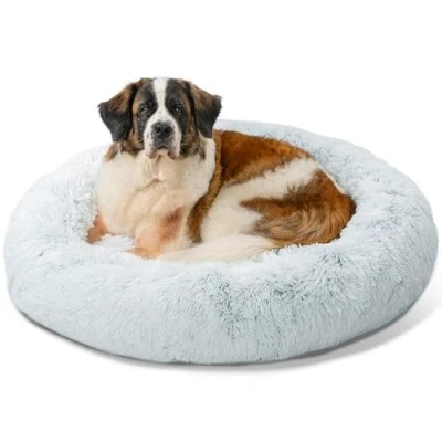 Image de Best Friends by Sheri The Original Calming Donut Coussin pour Chat/Chien Fourrure à Poils Longs/Housse zippée Amovible Givre 114 x cm XL