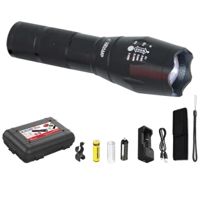 Image de VELAMP IR547 Lampe torche LED 10 W rechargeable tactique avec zoom, en aluminium, super accessoire, noir