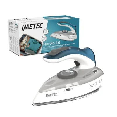 Image de Imetec Fer à Repasser Voyage Nuvola 2.0 Vapeur 1000 Watts Semelle en Acier Inoxydable Trousse Fournie Poignée Pliante, Compact et Léger Système Anti Calcaire Idéal Pour