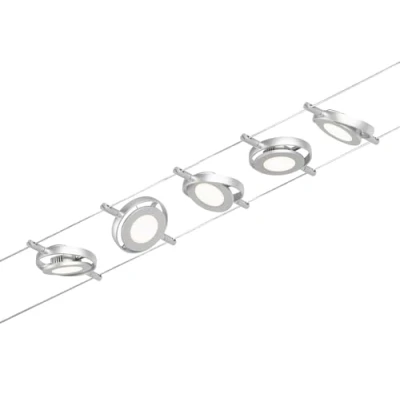 Image de Paulmann 944.14 94414 CorDuo Kit LED RoundMac DC avec Câble métallique Extensible 5 x 4,5 W Mat 3000 K, Chrome Matt, Chrome, 5er Set