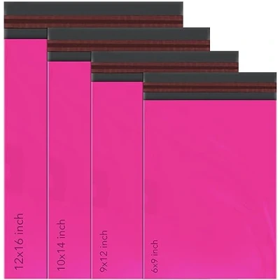 Image de Lot de 100 sacs postaux en polyéthylène auto scellants 4 tailles 25 chaque iSOUL Petits à grands assortis Rose vif