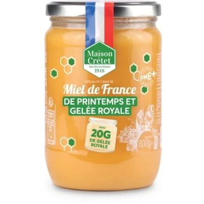 Image de Maison Crétet Miel de France Printemps et Gelée Royale non pasteurisé récolté en pot verre préparation 800G