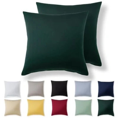 Image de Alreya Taie Oreiller 80x80 Coton (Lot de 2) Vert Forêt 100% Jersey Coton, Housse Coussin cm, Taies d&#039;oreiller en avec Fermeture éclair 80 x cm