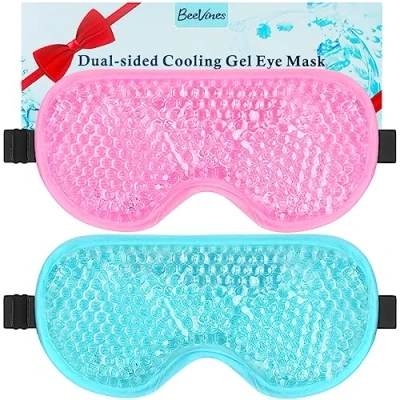 Image de BeeVines Masque Yeux Froid, 2 Packs Des Gel pour les Yeux, Masques de Sommeil Glacés, Compresse Chaud et Froid Post Chirurgie, Allergies, Sinus Migraines (Bleu &amp; Rose)