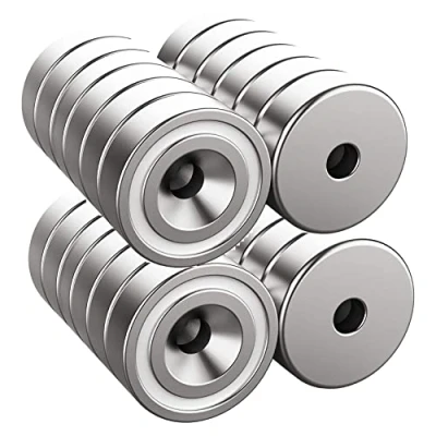 Image de Magnetpro Lot de 24 aimants 10 kg Force 20 x 7 mm avec trou et capsule Aimant à tête fraisée vis