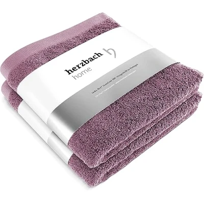 Image de herzbach home Le Set de 2 Serviettes qualité supérieure en 50 x 100 cm Haute qualité, moelleuses et absorbantes 100% Coton Fin Naturel (Mauve)