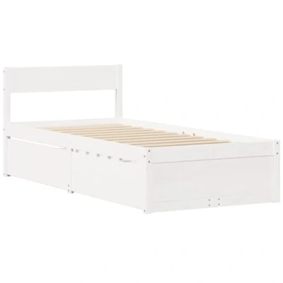 Image de vidaXL Cadre de lit avec tiroirs Blanc 90x190 cm Bois pin Massif, Meuble Chambre à Coucher, sommier, en Bois, lit, Simple, Rangement