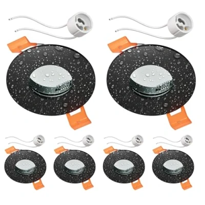 Image de ledscom.de 6 cadres d&#039;encastrement au plafond pour salle de bain ERID, pièce humide, bain, IP44, rond, noir mat (GU10/MR16/GU5,3/50mm) incl. douille GU10
