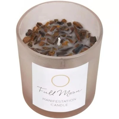 Image de Something Different Full Moon Bougie en forme de copeaux cristal d&#039;eucalyptus verre luxueux 8 cm x 7,8 (1 pièce), cire, marron,