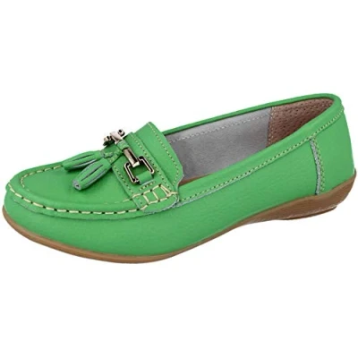 Image de Jo &amp; Joe Mocassins plats en cuir pour femme avec semelle à pompon vert pomme, 38 EU