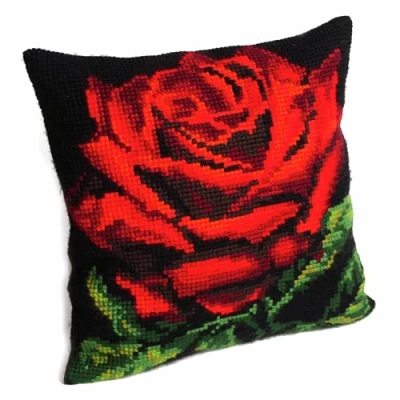 Image de Collection d&#039;Art CD5104 Damask Rose Kit Point de Croix pour Coussin Coton Multicolore 40 x cm