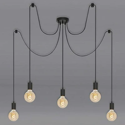 Image de BRILONER Leuchten Éclairage plafonnier, plafonnier à 5 lampes, 5x E27, maximum 60 Watt, rétro, vintage, acier noir, 1 000 x1 500 mm (DxH)
