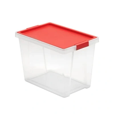Image de Tatay Boîte de Rangement avec Couvercle, capacité 15 L, poignées, Couvercle en polypropylène recyclé, Transparent, sans BPA, Rouge, Mesure 25 x 36 26 cm