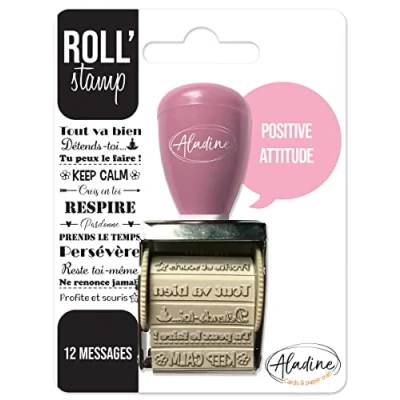 Image de Aladine Roll&#039; Stamp Positive Attitude Tampon à Molette 12 Messages Tamponner Partout Idéal pour Bullet Journal, Scrapbooking 02161 Noir