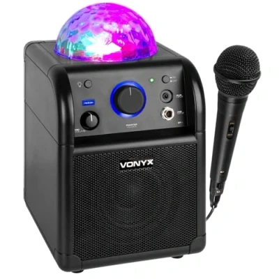 Image de Enceinte Karaoké Vonyx SBS50B avec Microphone et Effet Lumineux LED Noire