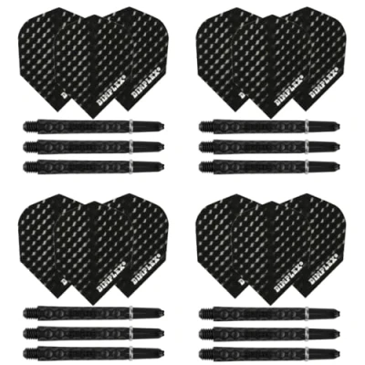 Image de Harrows Darts Lot de 4 jeux tiges et ailettes fléchettes Dimplex 12 fléchette au total Moyennes courtes (M, noir)