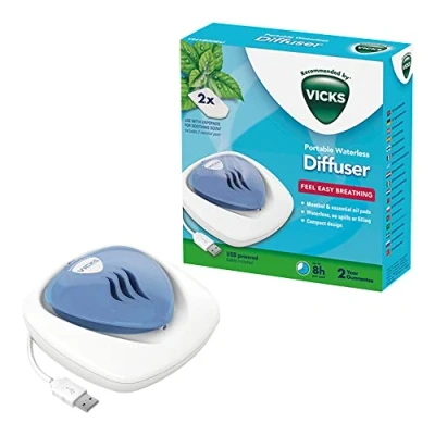 Image de Diffuseur d’huiles essentielles portable Vicks sans eau, port USB, respiration facile, mode Nuit, tablettes aux huiles pour dormir incluses, dispositif VH1800EU