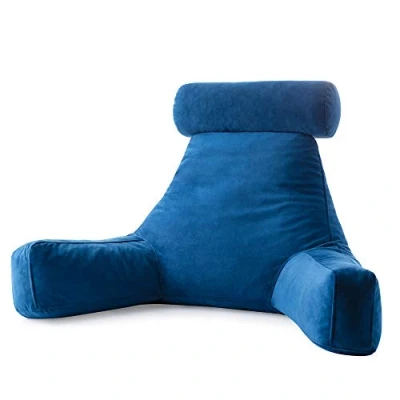 Image de LINENSPA Coussin de lecture avec mousse à mémoire forme déchiquetée dos pour s&#039;asseoir dans le lit, lire, jouer, regarder la télévision chaise lit accoudoirs, bleu