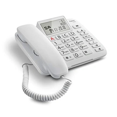 Image de Gigaset DL380, Téléphone analogique, Combiné filaire, Haut parleur, 99 entrées, Identification de l&#039;appelant, Blanc