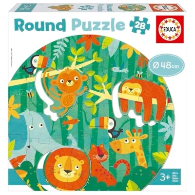 Image de Educa Round Puzzle La Jungle. Rond pour Enfant avec 28 pièces. Recommandé à partir de 3 Ans (18906)