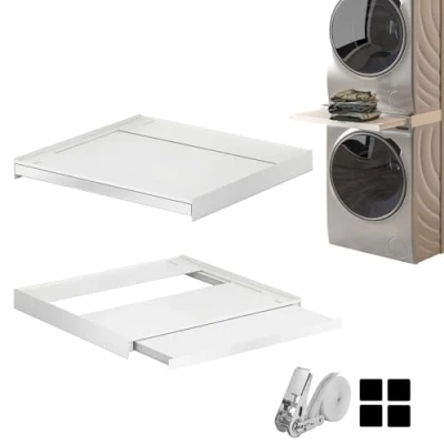 Image de Hd Line Cadre intermédiaire universel Pour machine à laver et sèche linge, avec compartiment extractible, amortissant les vibrations anti basculement Dimensions (60 x 60 6,8 cm, jusqu&#039;à 15 kg)