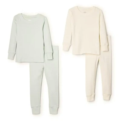 Image de Amazon Essentials x Sofia Grainge Pyjama en Coton, Coupe ajustée Mixte Bébé, Lot de 2, Ivoire/Vert pâle, 12 Mois