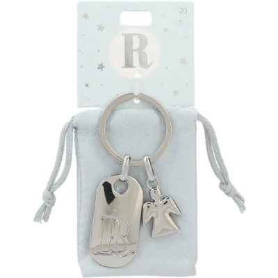 Image de Depesche 11800 020 Porte clés argenté avec Lettre R et Ange Gardien, Alliage de Zinc, Pochette Velours colorée Incluse, Multicolored, Taille Unique