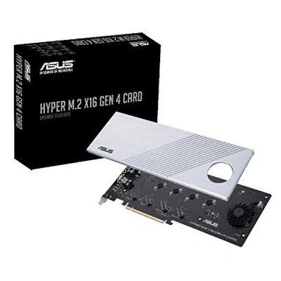 Image de ASUS Hyper M.2 X16 PCIe 4.0 X4 Carte d&#039;extension Prend en Charge 4 NVMe (2242/2260/2280/22110) jusqu&#039;à 256 Gbps pour AMD 3e Ryzen sTRX40, AM4 Socket et Intel VROC Raid
