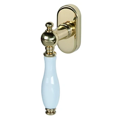 Image de Alpertec 32218410K1 Nany Poignée de fenêtre en Porcelaine Blanche Laiton Poli Longueur, für Fenster, Stiftlänge 40 mm
