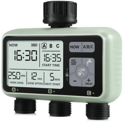 Image de CROSOFMI 3 Voies Programmateur Arrosage Automatique Minuteur pour Jardin Robinet Connecté/Mode Verrouillage Enfant/Mode &amp; Manuel/Retard De Pluie/IPX5