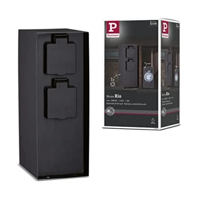 Image de Paulmann 94314 Colonne de prise extérieur RIO x2 max. 3,650 watts Minuterie Éclairage d&#039;extérieur Anthracite jardin Acier inoxydable Commande