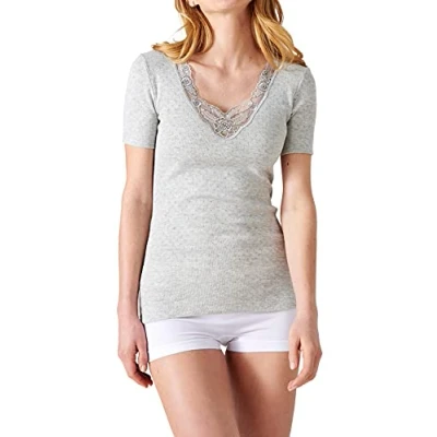 Image de Damart AJOURÉE, Guipure À L&#039;ENCOLURE Thermolactyl Tshirt imprimé, Femme, Taille: XL, Gris