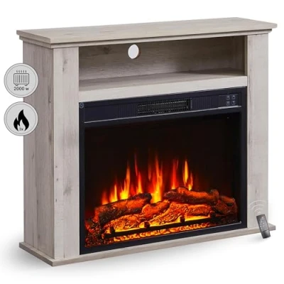Image de BALDERIA Cheminée électrique Frida sur Pied avec Chauffage 2000 W Compartiment supplémentaire, Effet Flamme 3D Foyer télécommande, minuterie, Thermostat Gris, Bronze