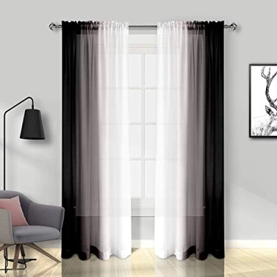 Image de Melodieux Lot de 2 voilages ombrés avec Passe Tringle, Noir, 142,2 x 228,6 cm