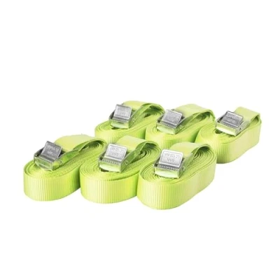 Image de Lot de 6 Sangles d&#039;arrimage avec Boucle, Ceinture à Blocage par Serrage, Fixation Charge Max. 250 kg, Selon DIN en 12195 2, Longueur 3m Largeur 25mm, Une pièce, Jaune Fluo