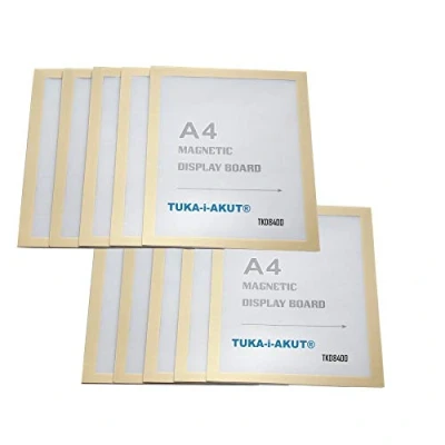 Image de TUKA i AKUT 10x A4 Cadre d&#039;affichage Magnétique, Adhésif pour Signe Enseignes, Pochette d&#039;information Fermeture Porte Affiche, Sachet de 10 Couleur Or, TKD8400