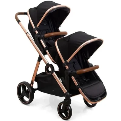 Image de Baninni Poussette double Duett Luiz Assises convertible en nacelle Usage simple ou De la naissaince jusqu’à 36kg Sièges reversible rose gold