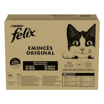 Image de Purina Felix Original Aliments humides pour Chats avec Thon, crevettes, Poulet, Canard, 80 enveloppes de 85 g