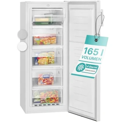 Image de Congélateur 165L blanc Bomann GS7317 1 blanc, Volume net : 165 litres, pose libre, Éclairage intérieur à LED, Température réglable, silencieux, economique 4 étoiles